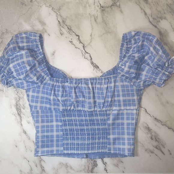 Forever 21 - Blue & White Cap Sleeve Crop Top - Picture 2 of 3